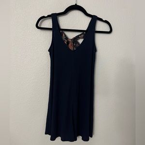 navy blue franchesca’s summer dress with patterned back tie